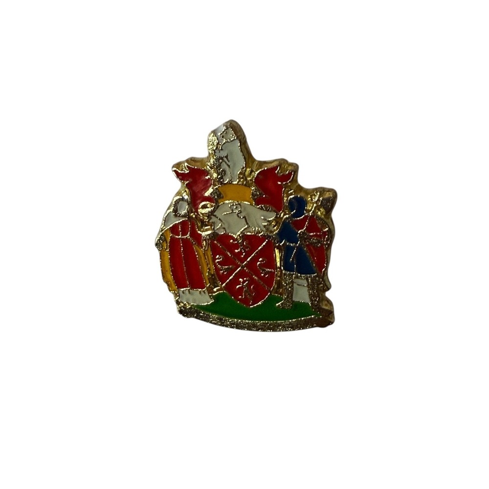 Vintage Coat of Arms Enamel Lapel‎ Pin Gold Tone Heraldic Crest Red Blue Green